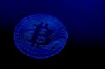 Dark Blue Bitcoin Curency Background Stock Photo