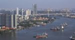 High Angle View Of 3 Large Cargo Ships Stock Photo