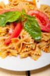 Italian Pasta Farfalle Butterfly Bow-tie And Tomato Sauce Stock Photo