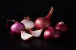 Shallots Still Life Black Background Stock Photo