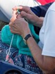 Isle Of Thorns, Sussex/uk - September 11 : Woman Knitting At A L Stock Photo