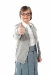 Old Lady Showing Thumbs Up Gesture Stock Photo