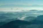 Landscape Of Mountain With The Clouds And Fog Stock Photo