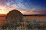 Sunset Straw Bale Stock Photo