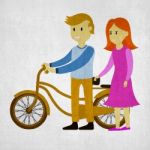 Man And Lady With Bike Stock Photo