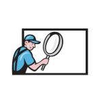 Worker Magnifying Glass Billboard Cartoon Stock Photo