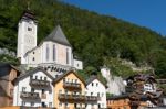 View Of The Maria Hilf Pilgrimage Church In Hallstatt Stock Photo