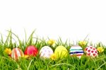 Easter Eggs On Grass Stock Photo