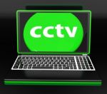 Cctv Laptop Monitoring Shows Security Protection Or Online Surve Stock Photo