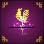 The  Gold  Roosters And Purple Background And Shadow Stock Photo