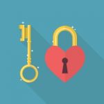 Lock Heart Flat Icon Stock Photo