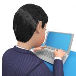 Businessman With Laptop Means Trade Keyboard And Faq Stock Photo