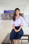 Portrait Of Thai High School Student Uniform Teen Beautiful Girl Happy And Relax Stock Photo