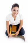 College Girl Sitting With Books Stock Photo