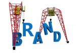 Construction Crane With Brand Text Stock Photo