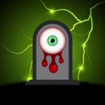 Halloween Gravestone Blood Eyeball Graveyard Thunderbolt Stock Photo