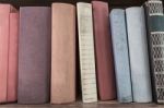 Book Stack On Wood Shelf Stock Photo