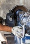 Old Lathe In Workshop Stock Photo