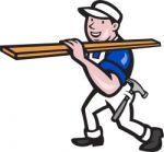 Carpenter Worker Carrying Timber Cartoon Stock Photo