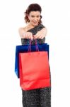 Young Woman Holding Shopping Bag Stock Photo