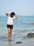 Beautiful Young Woman On Beach Summer Holiday Stock Photo