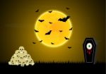 Halloween Gravestone Blood Eyeball Graveyard Skull Moon Bat Stock Photo