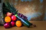 Bottles Of Juice On The Table Stock Photo