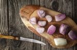 Sliced Shallot On The Wooden Board  Top View Stock Photo