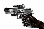 Hand Holding Gun Stained With Engine Oil Stock Photo