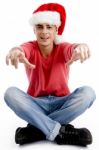 Male Wearing Christmas Hat Stock Photo