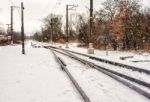 Railway Receding Into The Distance In The Winter Stock Photo