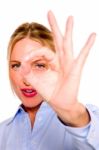 Business Lady Giving Focus Gesture Stock Photo