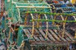 Mesh Net Shellfish Traps At Sea Port Stock Photo