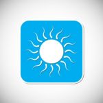 Sun Icon. Blue Square Frame.  Illustration Stock Photo