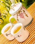 Tea On Patio Represents Break Time And Breaktime Stock Photo