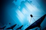 Satellite Dish Transmission Data On Background Digital Blue Stock Photo