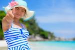 Girl On The Beach At Thailand Stock Photo