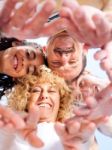 Below View Of Family Members Head By Head Stock Photo