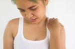 Woman Suffering From Shoulder Pain,woman Healthcare Concept And Ideas Stock Photo