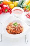 Spaghetti Pasta With Bolognese Sauce Stock Photo