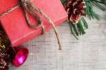 Red Box On Wooden Stock Photo