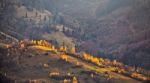 Autumn Mountain Panorama. October On Carpathian Hills Stock Photo