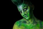 Reptilian Alien Girl Stock Photo