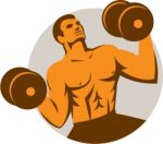 Strongman Crossfit Lifting Dumbbells Circle Retro Stock Photo