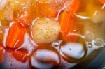 Traditional Italian Minestrone Soup Stock Photo