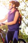 Young Woman With Mountain Bike Stock Photo