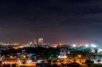 City Skyscrapers Night View Stock Photo