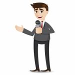 Cartoon Businessman Tailking With Microphone Stock Photo