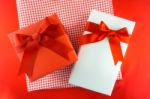 Valentines Gift Box With A Red Bow On Red Background Image Of Va Stock Photo