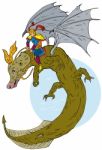 Super Hero Riding Dragon Stock Photo